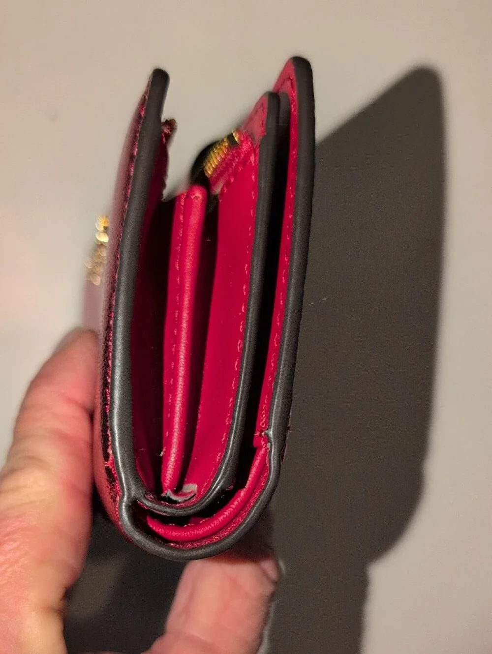 Michael Kors Metallic Scarlet Compact Wallet with Gold Logo